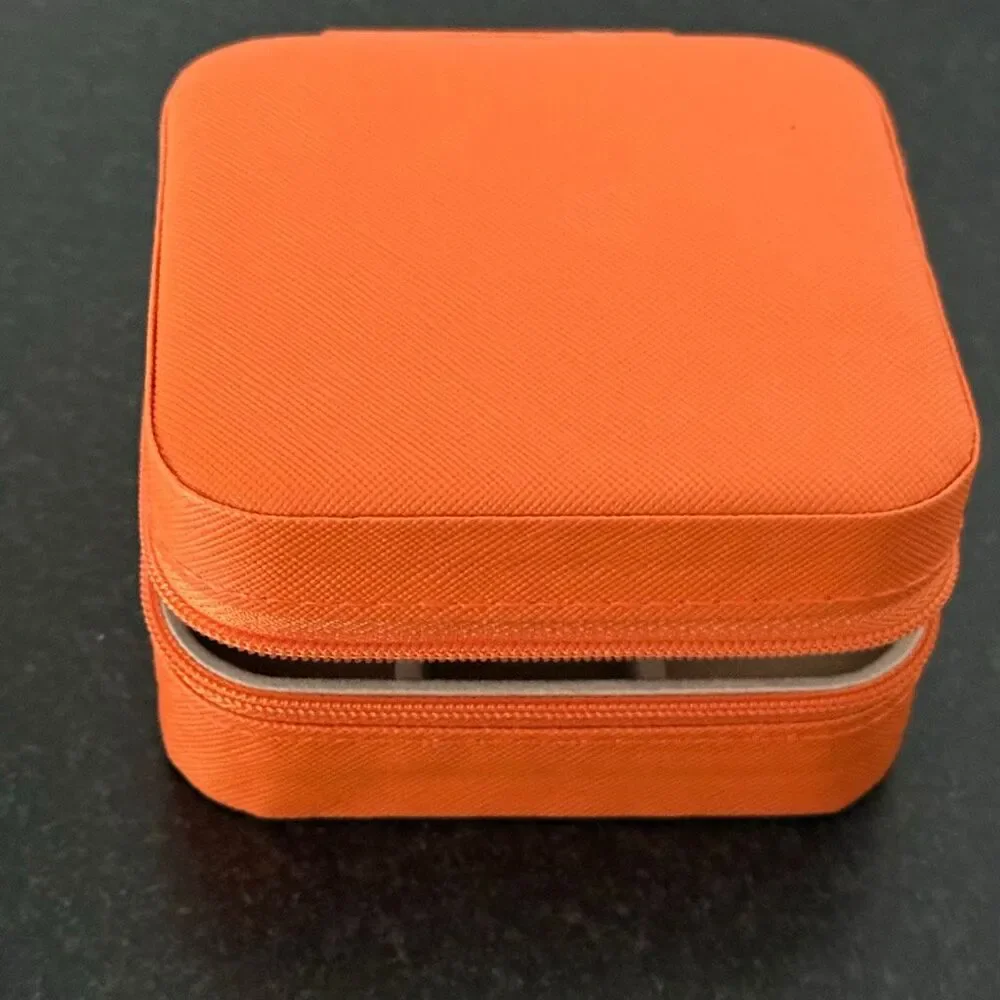 Small Orange Travel Jewelry Case in Vegan Leather